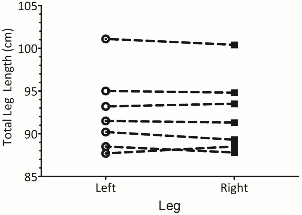 Total leg length of individual participants