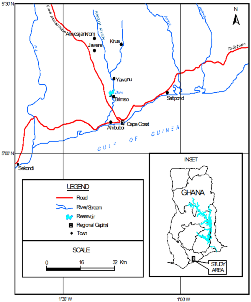 Map of the Catchment of Kakum River Showing the Brimsu Reservoir.