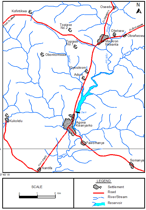 Map of the Catchment of Ayensu River Showing the Kwanyaku Reservoir.